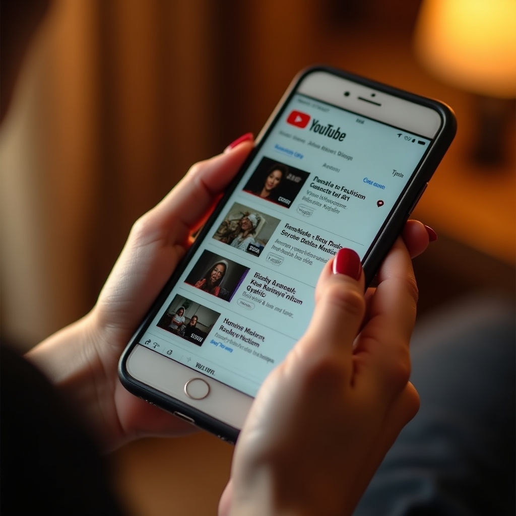 Smartphone screen showing YouTube mobile feed with multiple video thumbnails visible, demonstrating how thumbnails compete for attention in a scrolling environment